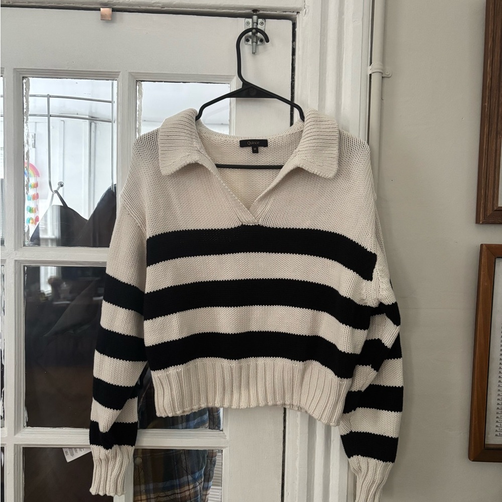 QUINCE Women’s 100% Cotton Cropped Striped Sweater